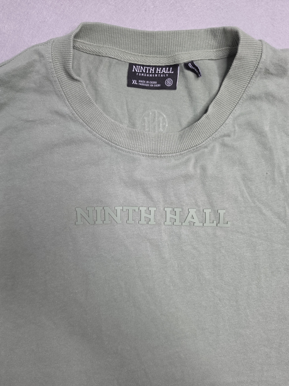 Men's Sage Green Logo Crewneck T-Shirt Ninth Hall Fundamentals Oversized XL
